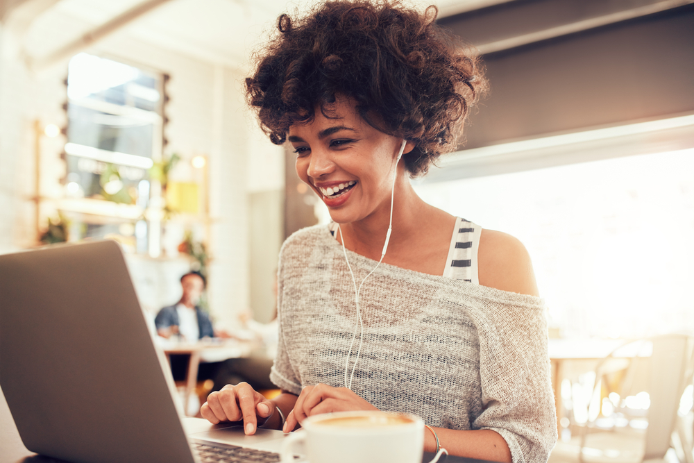 woman looking at computer